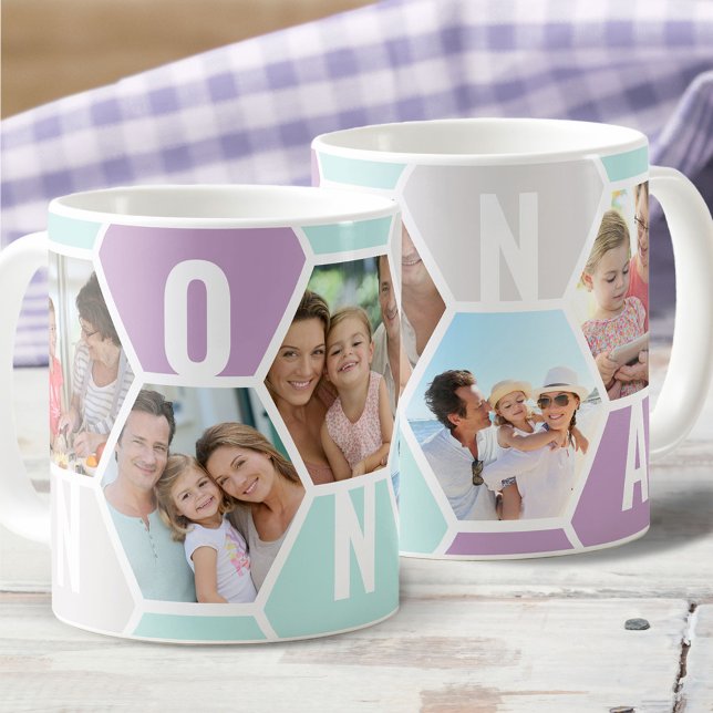 Nonna Editable 5 Photo 5 Brev Honeycomb Kaffemugg (Skapare uppladdad)