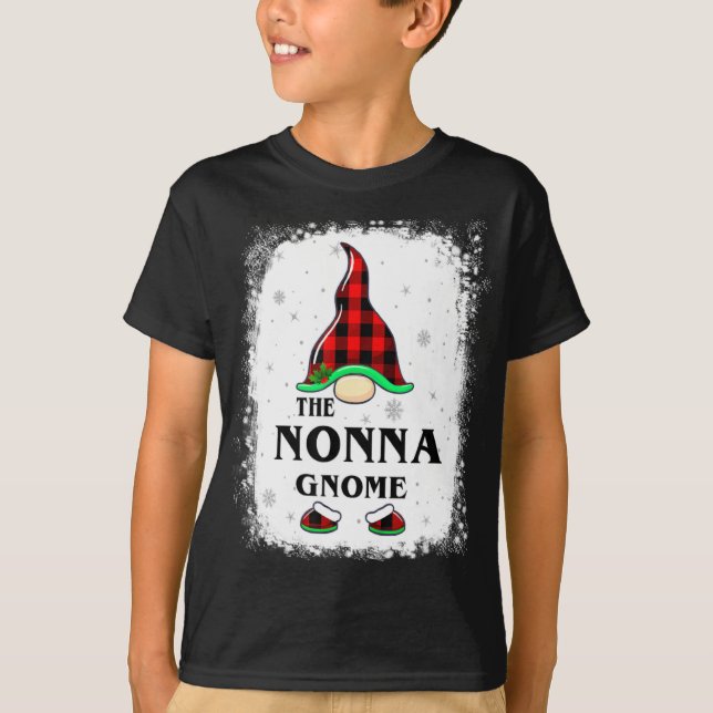 Nonna Gnome Buffalo Plaid Matching Family Xmas Paj T Shirt (Framsida)
