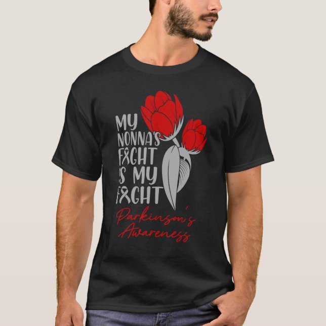 Nonnas kamp mot min kamp Parkinsons röda tulp T Shirt (Framsida)