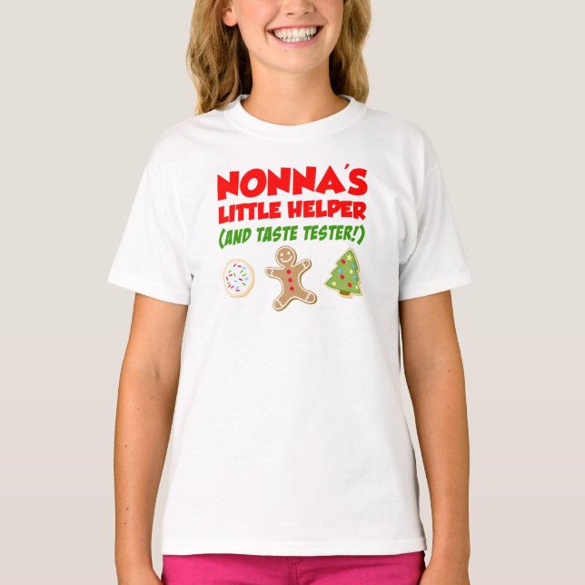 Nonna's Little Helper Christmas Cookies T-Shirt (Framsida)