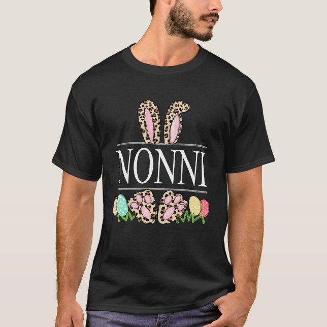 Nonni Bunny Leopard Grandma Easter Day Rabbit Eggs T Shirt (Framsida)