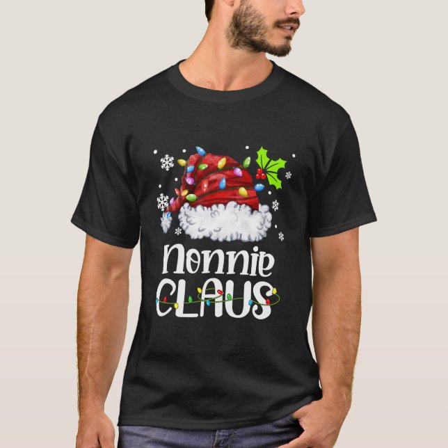 Nonnie Claus Santa Hat Christmas Light Xmas T Shirt (Framsida)