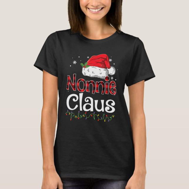 Nonnie Claus Santa Hat Red Play Buffalo jul T Shirt (Framsida)