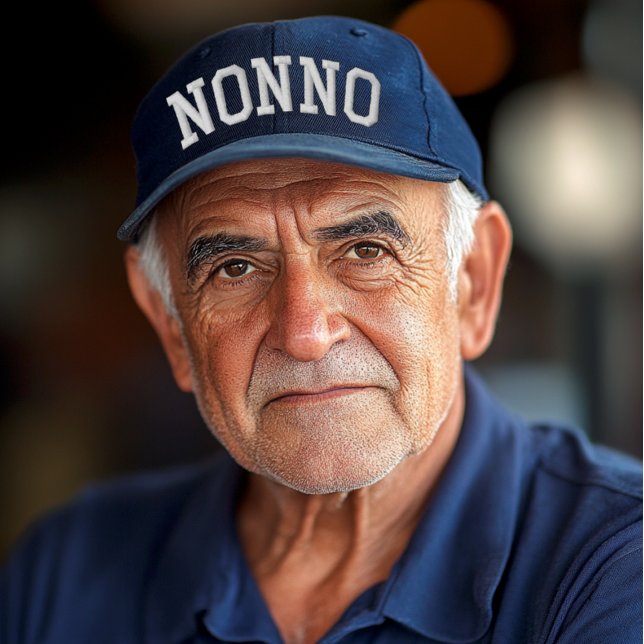Nonno Athletic Arch Broderad Keps (Nonno athletic arched embroidered text on navy baseball cap for Italian grandfather gift)