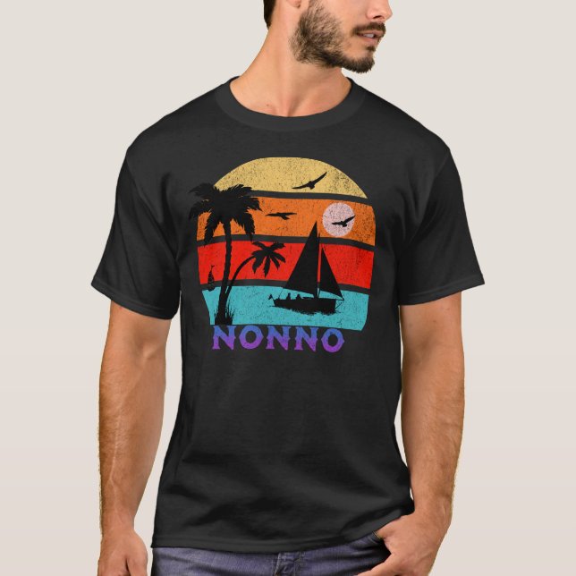 Nonno Retro Sunset Ocean Grandfather T Shirt (Framsida)