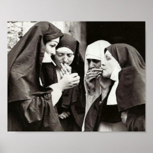 Nonnor som röker Vintagefotografering 10x8in Poster