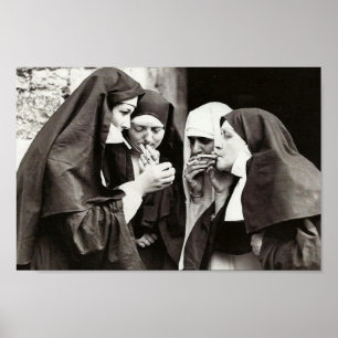 Nonnor som röker Vintagefotografi 12x8in Poster