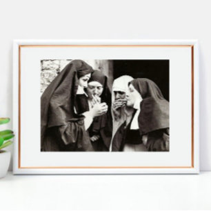 Nonnor som röker Vintagefotografi 12x8in Poster