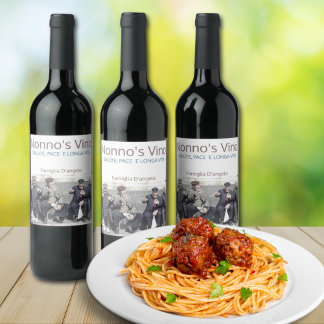 Nonnos Vino Salute-etikett e longa vita vita vin Vinflaska Etikett