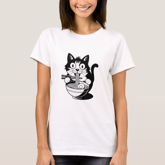 Noodle Cat Shirt, Ramen Cat T-Shirt, Foodie Älskar T Shirt (Framsida)
