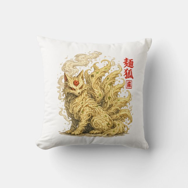 Noodle Kitsune – Japansk Rävgudom Uppbyggd av Rame Kudde (Framsida)