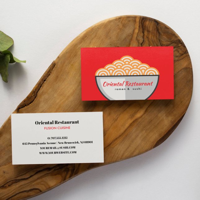 Noodle Ramen Sushi japansk fusionsrestaurang Visitkort (ORIENTAL RESTAURANT AND FOOD THEMED BUSINESS CARD WITH NOODLE )