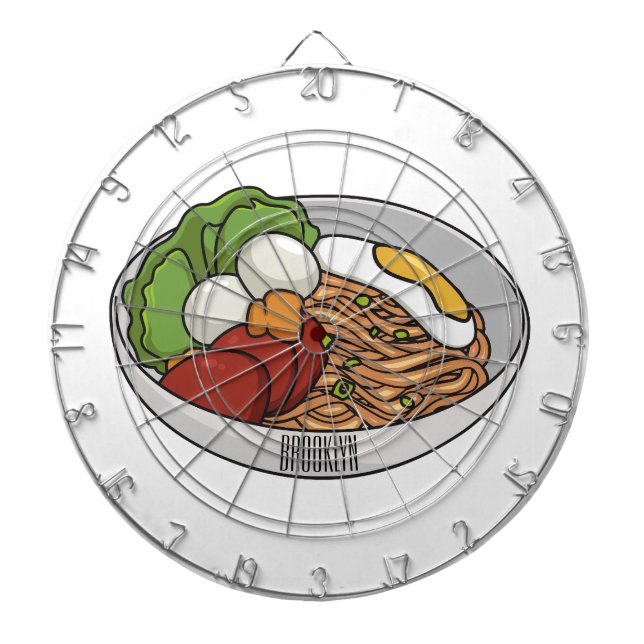 Noodle-tecknad illustration darttavla (Framsidan)