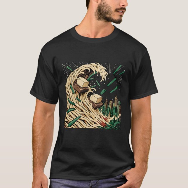 Noodle Tsunami over Tokyo Pop Art T Shirt (Framsida)