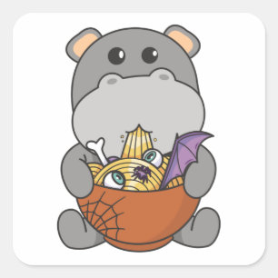 Noodles japanska noodles Halloween Hippo Ramen Fyrkantigt Klistermärke