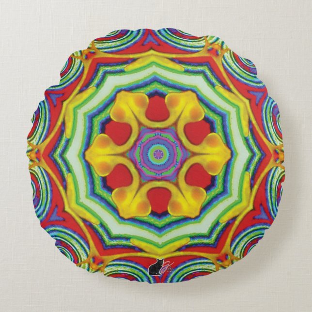 Noodles Kaleidoscope Rund Kudde (Framsidan)