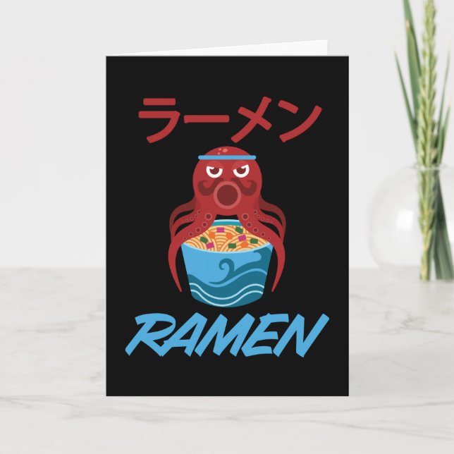 Noodles Octopus Anime Manga Roligt Japan Otaku Cat Kort (Framsida)