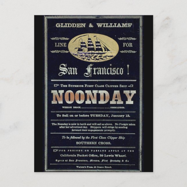 Noonday Clipper segelfartyg 1900 Vykort (Framsida)