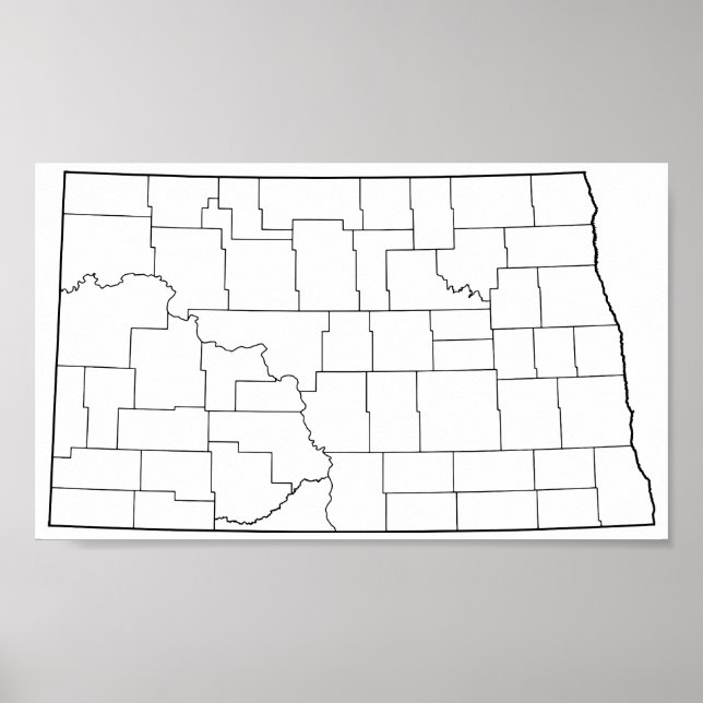 Noord-Dakota Countyn Blank Outline Karta Poster (Framsidan)