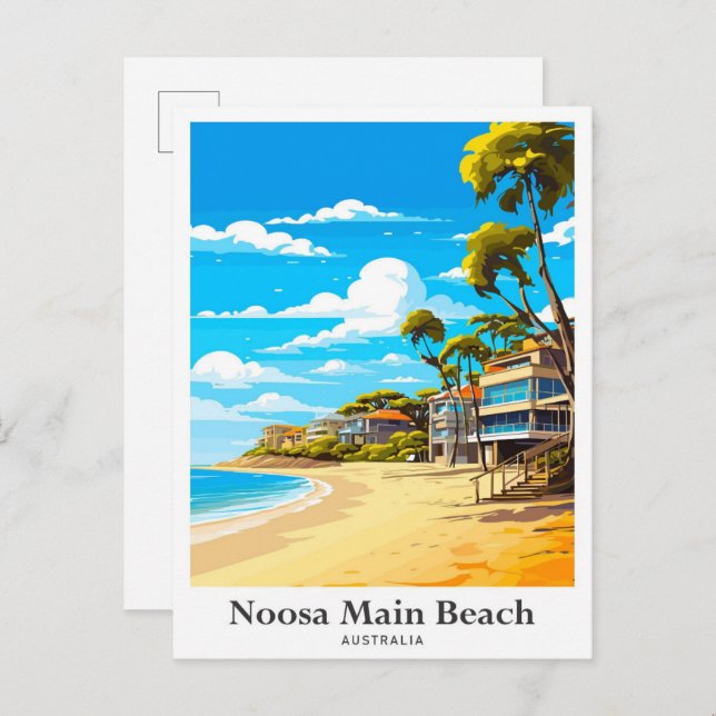 Noosa Beach Australia Travel Potrait Illustration Vykort (Fram/baksida)