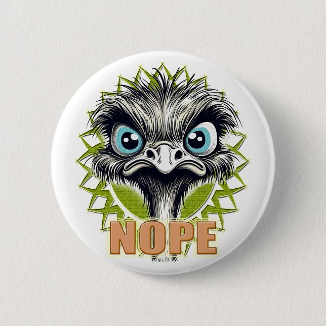 "Nope" Cute Ostrich Button Knapp (Framsida)