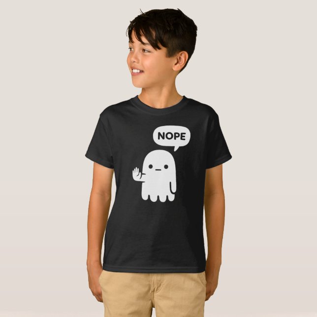 Nope Ghost | Funny Minimal Kids T-Shirt (Hel framsida)