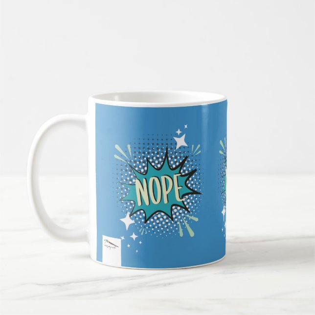 NOPE Tecknad Tal Bubble Meme Funny Blue Kaffemugg (Vänster)
