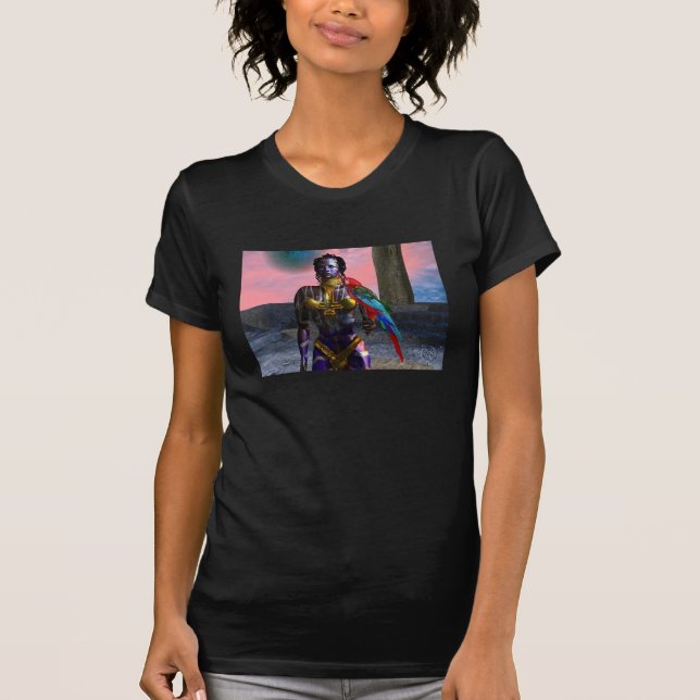 NORA CYBERKRIGARE HÅLLER MACAW Science Fiction Tee (Framsida)