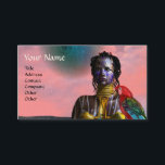 NORA CYBERKRIGARE OCH PAPAGAJA Science Fiction Visitkort<br><div class="desc">Svart tatuerad skönhet med elegant guldsmycke med sin färgglada röda papegoja,  under den rosa kosmiska himlen med blåa planeter.Konstnärlig animationsram från  Hyperion World 3d-animations sci-fi-långfilm .</div>