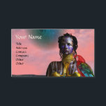 NORA CYBERKRIGARE OCH PAPAGAJA Science Fiction Visitkort<br><div class="desc">Svart tatuerad skönhet med elegant guldsmycke med sin färgglada röda papegoja,  under den rosa kosmiska himlen med blåa planeter.Konstnärlig animationsram från  Hyperion World 3d-animations sci-fi-långfilm .</div>