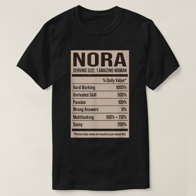 Nora Nutrition Facts Namn Nickname Alias Title Fri T Shirt (Design framsida)