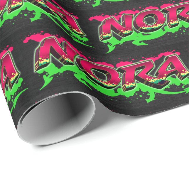 Nora Vorname Name Graffiti red green Presentpapper (Rullad Hörn)