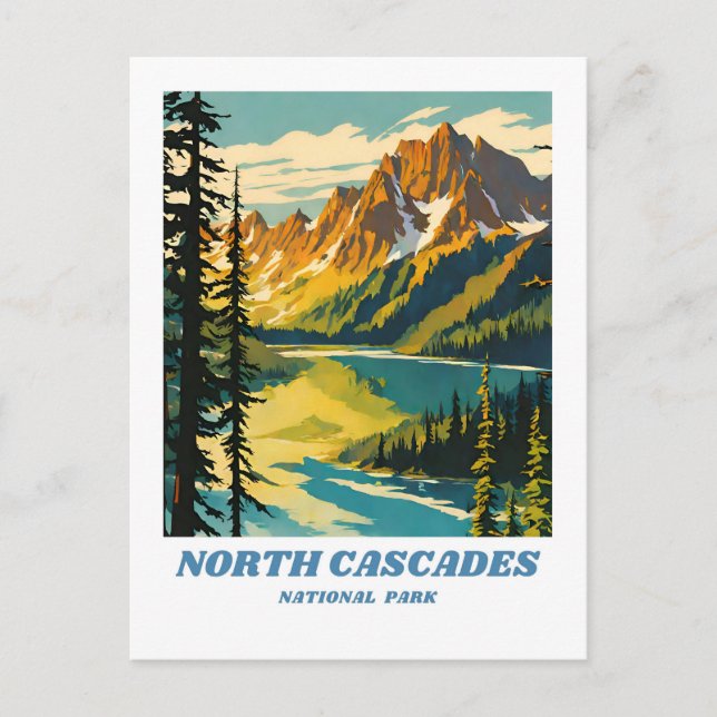 Nord Cascades National Park illustration retro Vykort (Framsida)