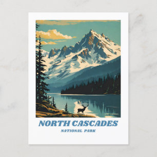 Nord Cascades nationalpark illustration retro De Vykort
