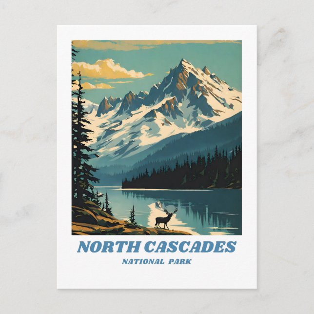Nord Cascades nationalpark illustration retro De Vykort (Framsida)