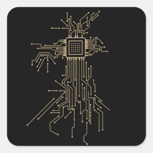 Nörd datorprocessor illustration fyrkantigt klistermärke