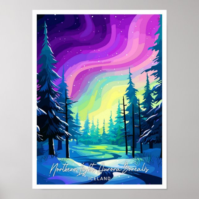 Nord Ljus Aurora Borealis illustration Poster (Framsidan)
