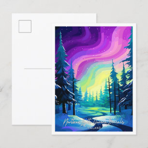 Nord Ljus Aurora Borealis illustration Vykort