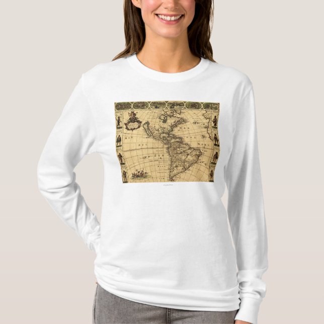 Nord och södra AmericaPanoramic karta T Shirt (Framsida)