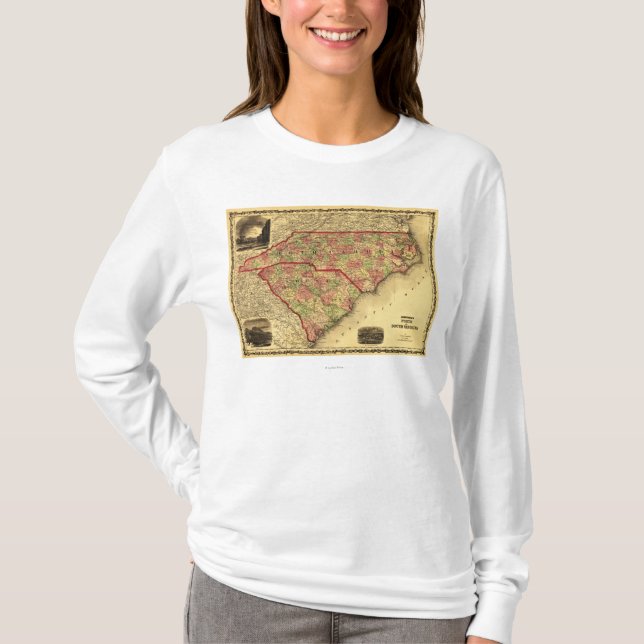 Nord och södra CarolinaPanoramic karta T-shirt (Framsida)