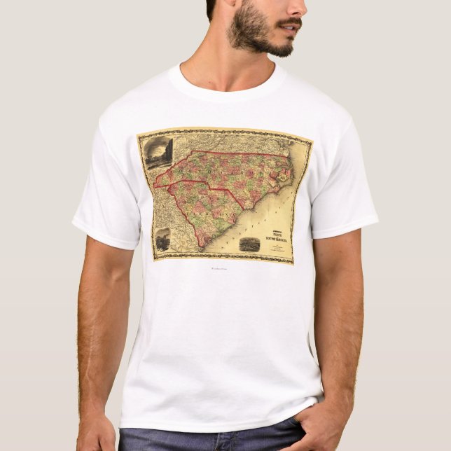 Nord och södra CarolinaPanoramic karta T-shirt (Framsida)
