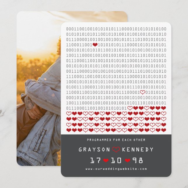 Nörd Programmerad För Kärlek Enkel Binär Kod Foto Spara Datumet (Fram/baksida)