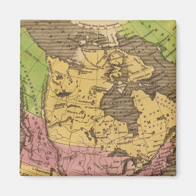 Nordamerika Hand Färgad Atlas Karta Magnet (Framsidan)