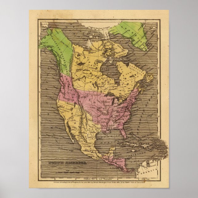Nordamerika Hand Färgad Atlas Karta Poster (Framsidan)