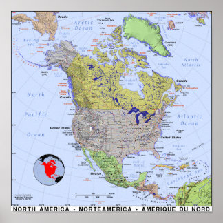 Nordamerika Karta Poster