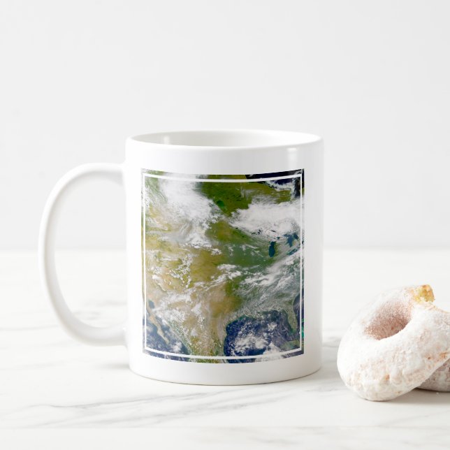 Nordamerika med rök synlig på platser. kaffemugg (Med munk)