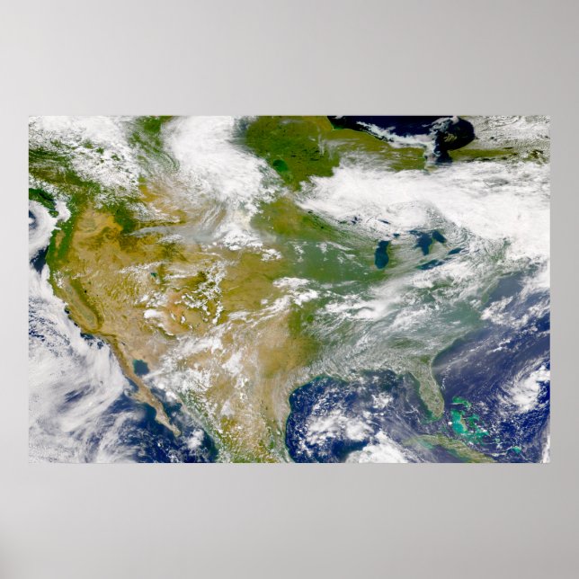 Nordamerika med rök synlig på platser. poster (Framsidan)