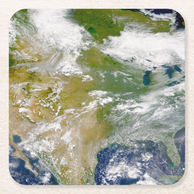 Nordamerika med rök synlig på platser. underlägg papper kvadrat (Framsidan)