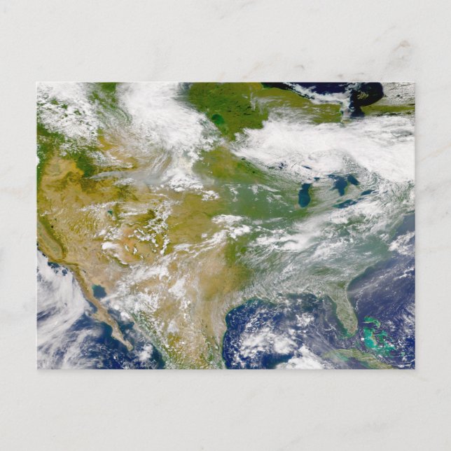Nordamerika med rök synlig på platser. vykort (Framsida)