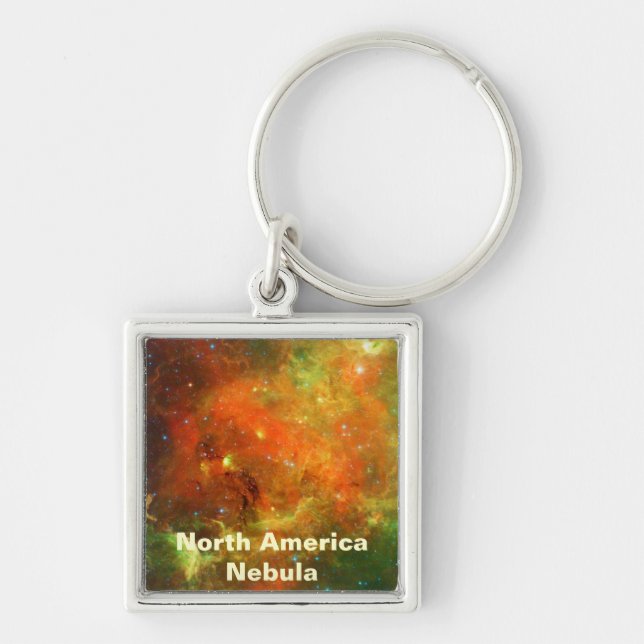 Nordamerika Nebula Fyrkantig Silverfärgad Nyckelring (Framsidan)